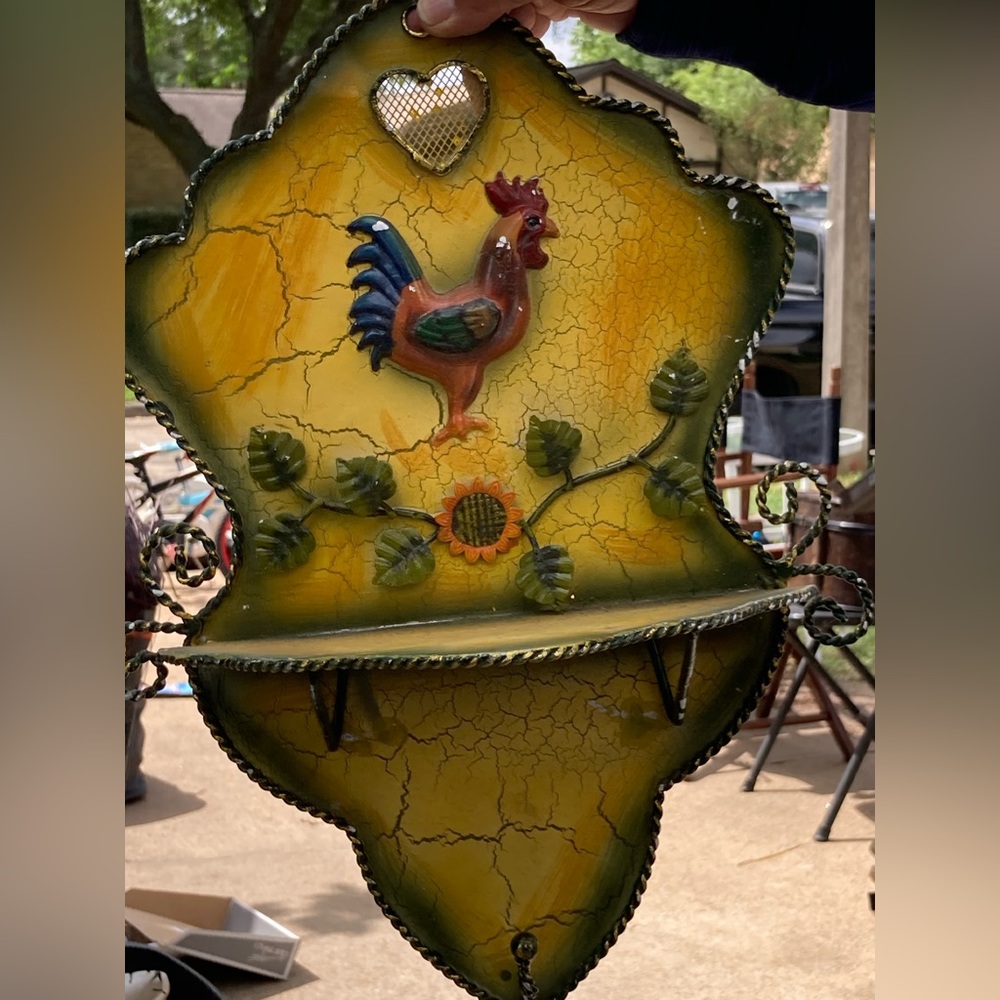 Awesome vintage look a rooster painted on a small shelf you can hang it